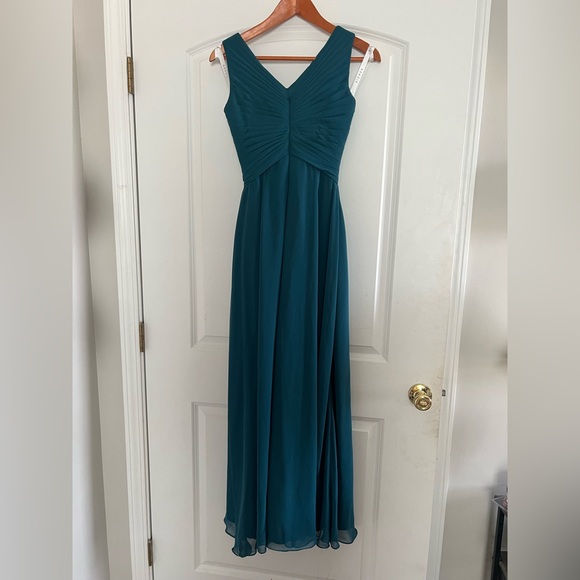 Azazie Flora Ink Blue A-Line Pleated Chiffon Dress - Picture 7 of 10